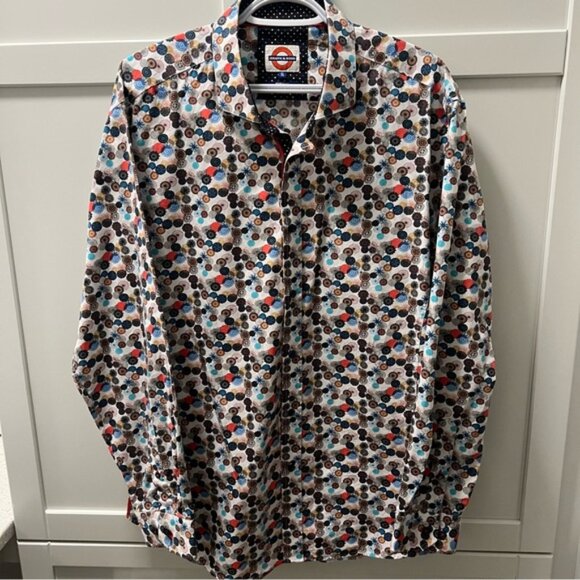 JERMYN BOND Multicolor Geometric Circles Dress Shirt Loud, Bold Men's XL - Picture 1 of 13